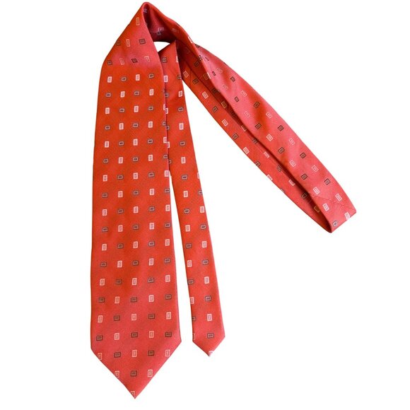 Gianni Versace Burnt Orange Tie Geo Pattern 100% Silk Luxury Designer Italy Boar - Picture 4 of 6